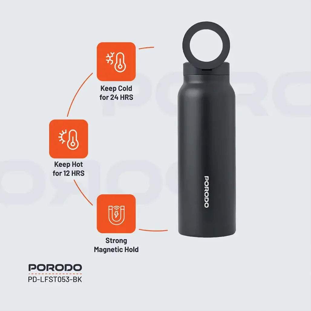 Porodo Lifestyle 1L Magnetic Mount Stainless Steel Water Bottle | LFS134