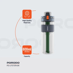 Porodo Lifestyle 2-Stage Filtration Water Bottle – BPA-Free, 600mL