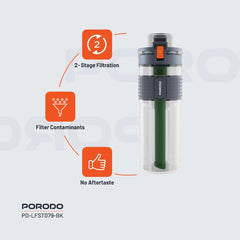Porodo Lifestyle 2-Stage Filtration Water Bottle – BPA-Free, 600mL