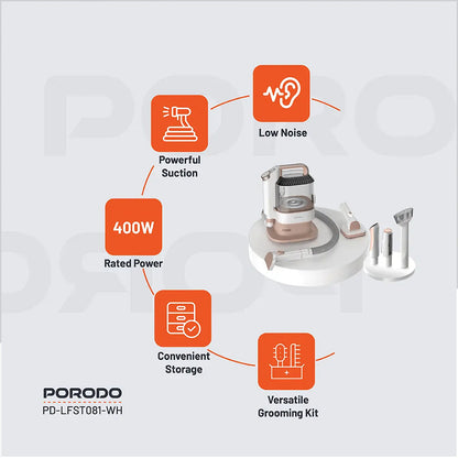 Porodo Lifestyle Pet Grooming Kit Trimmer & Vacuum – White - PD-LFST081-WH