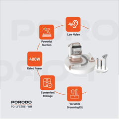 Porodo Lifestyle Pet Grooming Kit Trimmer & Vacuum – White - PD-LFST081-WH