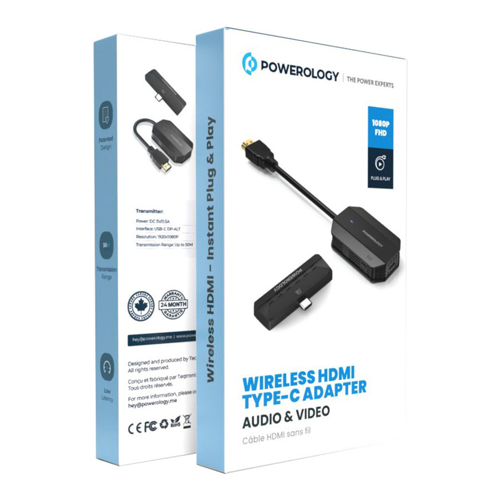 Powerology Wireless HDMI Type-C Adapter Audio & Video – Black - PHDMACBK