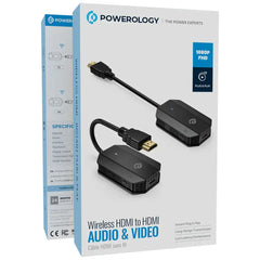 Powerology Wireless HDMI Mirroring Adaptor Pair with USB-C Cable Full HD 1080P – Black - PHDMRABK