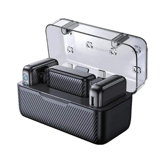 Powerology Wireless Dual Microphone Set Professional Bluetooth 5.2 Lavalier System with AI Noise Reduction & Charging Case 50m Range