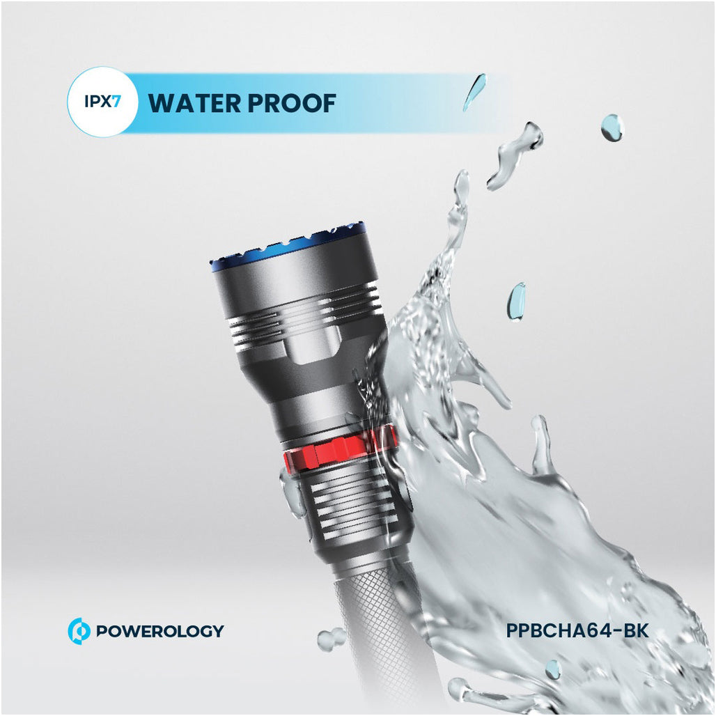 Powerology 4000mAh Waterproof LED Flashlight – Black - PPBCHA64-BK