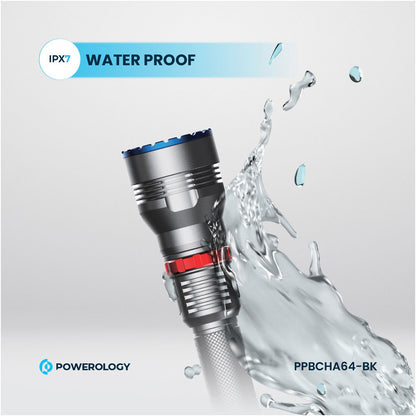 Powerology 4000mAh Waterproof LED Flashlight – Black - PPBCHA64-BK