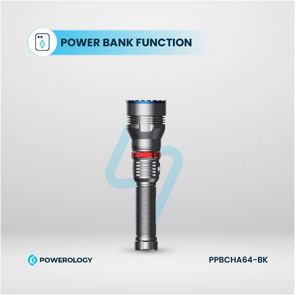 Powerology 4000mAh Waterproof LED Flashlight – Black - PPBCHA64-BK