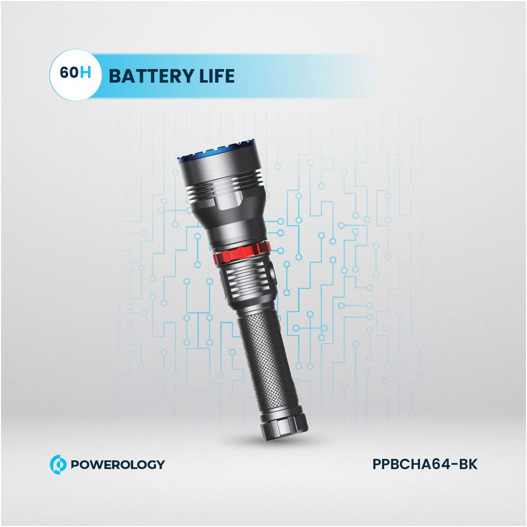 Powerology 4000mAh Waterproof LED Flashlight – Black - PPBCHA64-BK