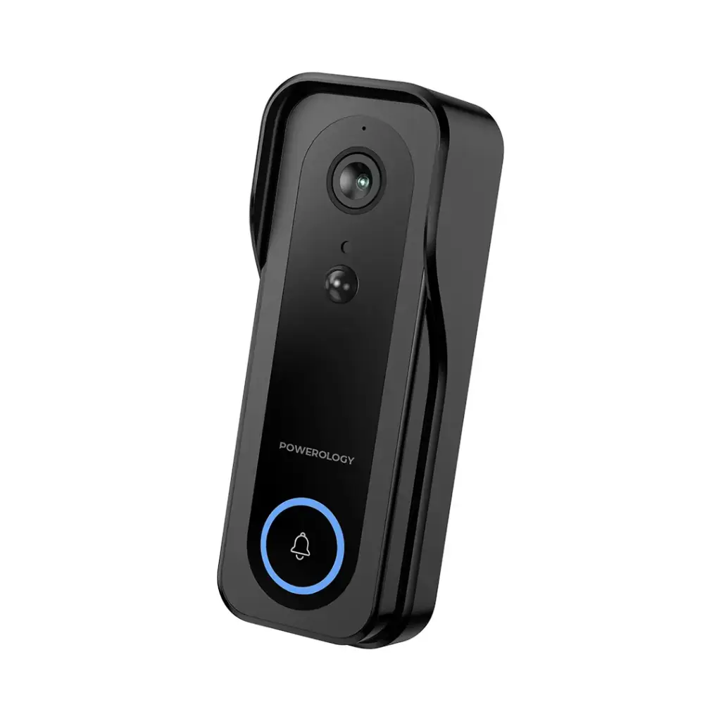 Powerology Smart Doorbell Camera – Black | 3MP, Night Vision, Two-Way Audio