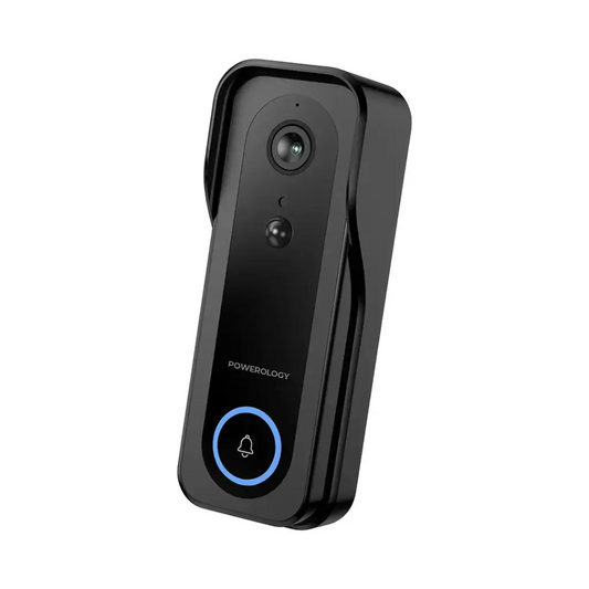 Powerology Smart Doorbell Camera – Black | 3MP, Night Vision, Two-Way Audio