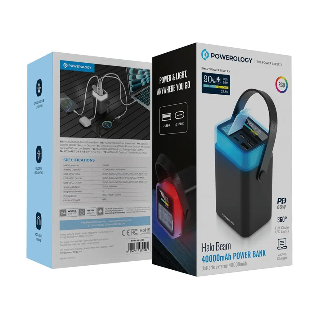 Powerology Halo Beam 40000mAh Power Bank PD 65W – PPBCHA92BK
