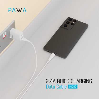 Pawa 4A Data & Quick Charging Micro USB Cable (2M / 4FT, White) — Fast Charge & High-Speed Data Transfer
