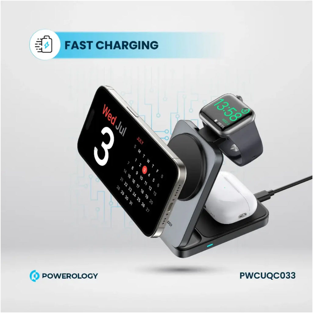 Powerology Qi2 Fast Charging Multi-Device Hub – Black - PWCUQC033