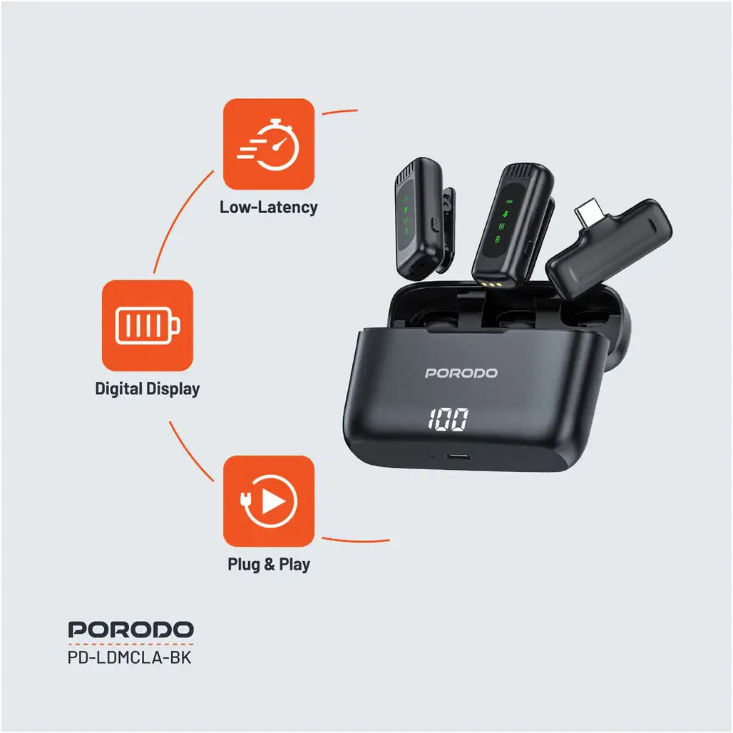 Porodo Dual Lavalier Microphone – Dual Mics with Lightning Connector