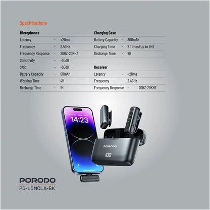 Porodo Dual Lavalier Microphone – Dual Mics with Lightning Connector