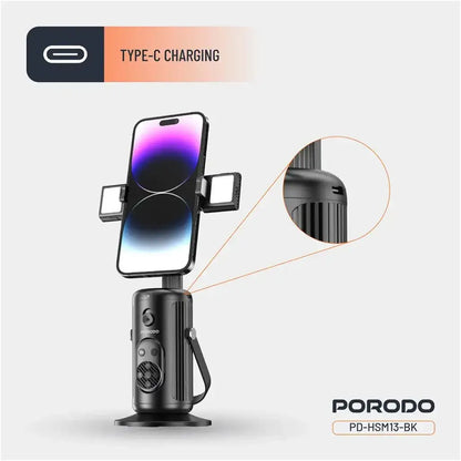 Porodo Face‑Tracking Smart Mount – Gesture & Fill‑Light, Wireless Remote