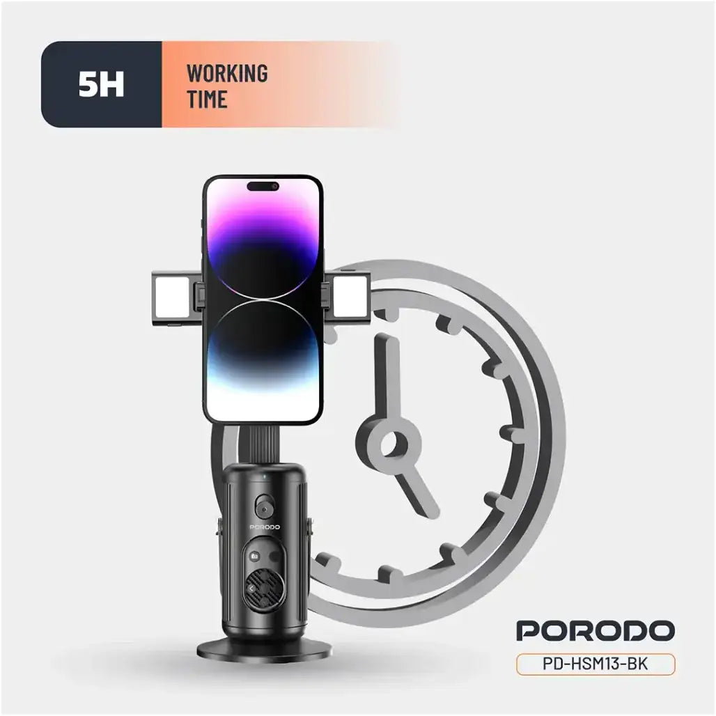 Porodo Face‑Tracking Smart Mount – Gesture & Fill‑Light, Wireless Remote