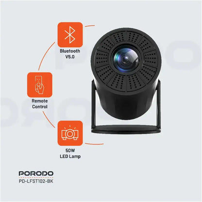 Porodo Wireless Smart Android Multi-Angle Projector – Black