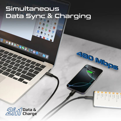 Promate PowerLink-3C - 140W High-Speed Fabric Braided USB-C to Dual USB-C Charging Cable