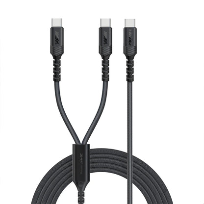 Promate PowerLink-3C - 140W High-Speed Fabric Braided USB-C to Dual USB-C Charging Cable
