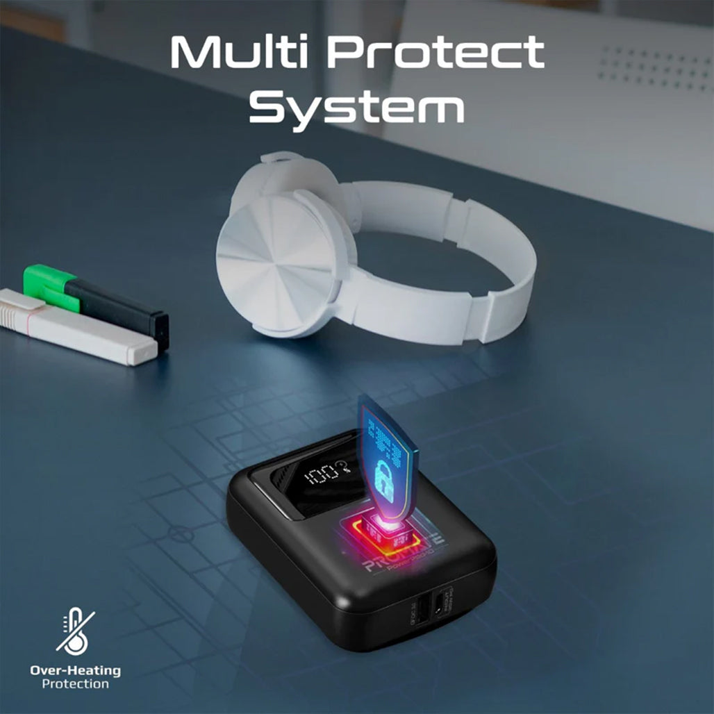 Promate PowerPod-10 - Ultra Compact 35W SuperSpeed™ Power Bank with Built-In USB-C Cable