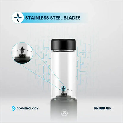 Powerology 6-Blade Rechargeable Portable Juicer Glass Container - Ice Crushing Mode – Black
