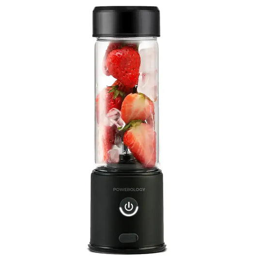 Powerology 6-Blade Rechargeable Portable Juicer Glass Container - Ice Crushing Mode – Black