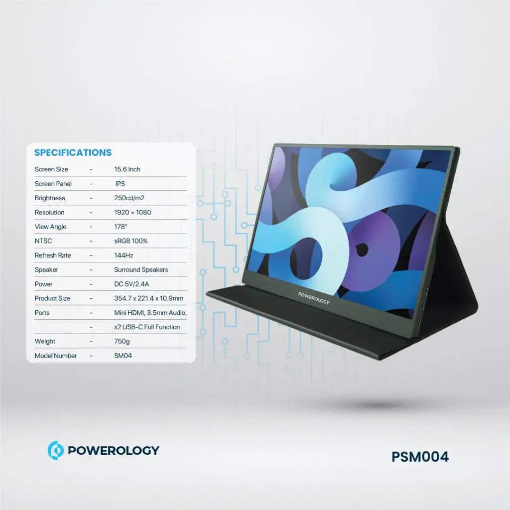Powerology 15.6" Ultra-Slim Portable 144Hz Monitor – Full HD IPS