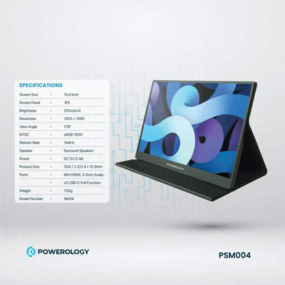 Powerology 15.6" Ultra-Slim Portable 144Hz Monitor – Full HD IPS