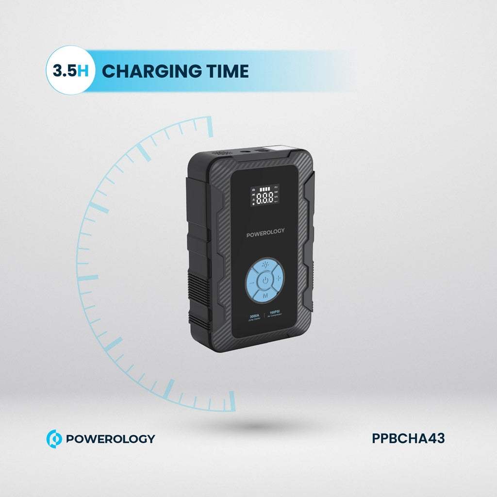 Powerology Jumpstart with Air Pump PD45W 3000A Max Current 20000mAh 160Psi