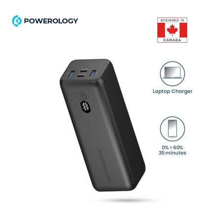 Powerology Onyx 30000mAh Dual USB-C Laptop Power Bank – 110W PD Fast Charging