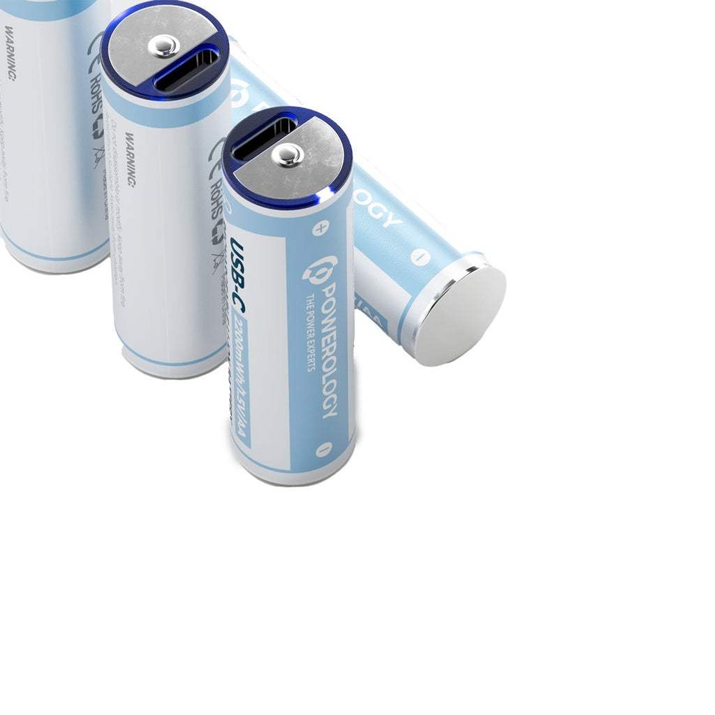 Powerology 1.5V Type-C Rechargeable AA Lithium-Ion Batteries (4-Pack, 2200mWh)