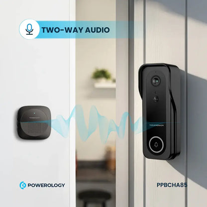 Powerology Smart Doorbell Camera – Black | 3MP, Night Vision, Two-Way Audio