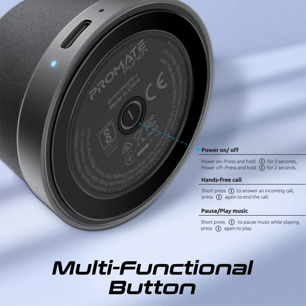 Promate Punch - High-Fidelity Mini Bluetooth Speaker with MagSafe Compatible Base
