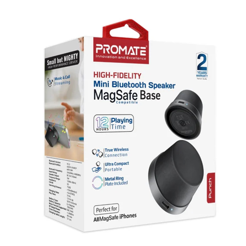 Promate Punch - High-Fidelity Mini Bluetooth Speaker with MagSafe Compatible Base