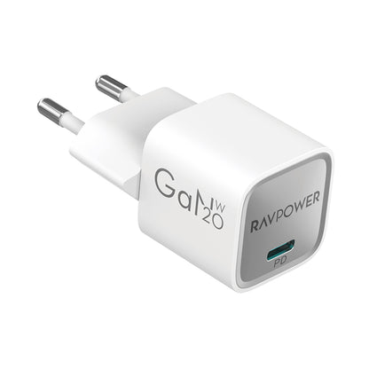 RAVPower 20W Wall Charger with USB-C to USB-C Cable Package - White - RP-PC1075