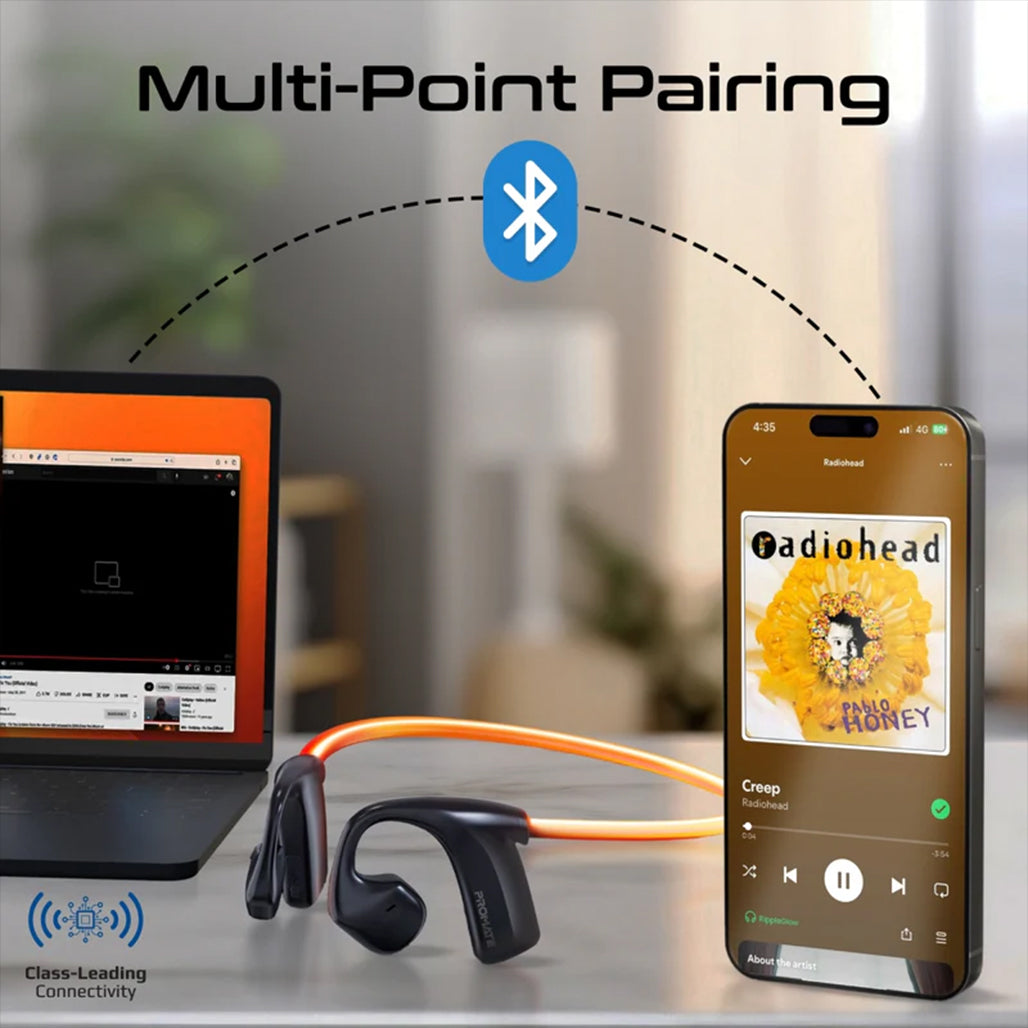Promate RippleGlow - AudioConduct™ High-Endurance Wireless Neckband Earphones