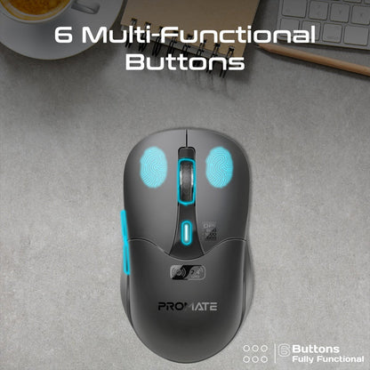 Promate Samo - Dual Mode Rechargeable Wireless Mouse with BT & RF Connectivity
