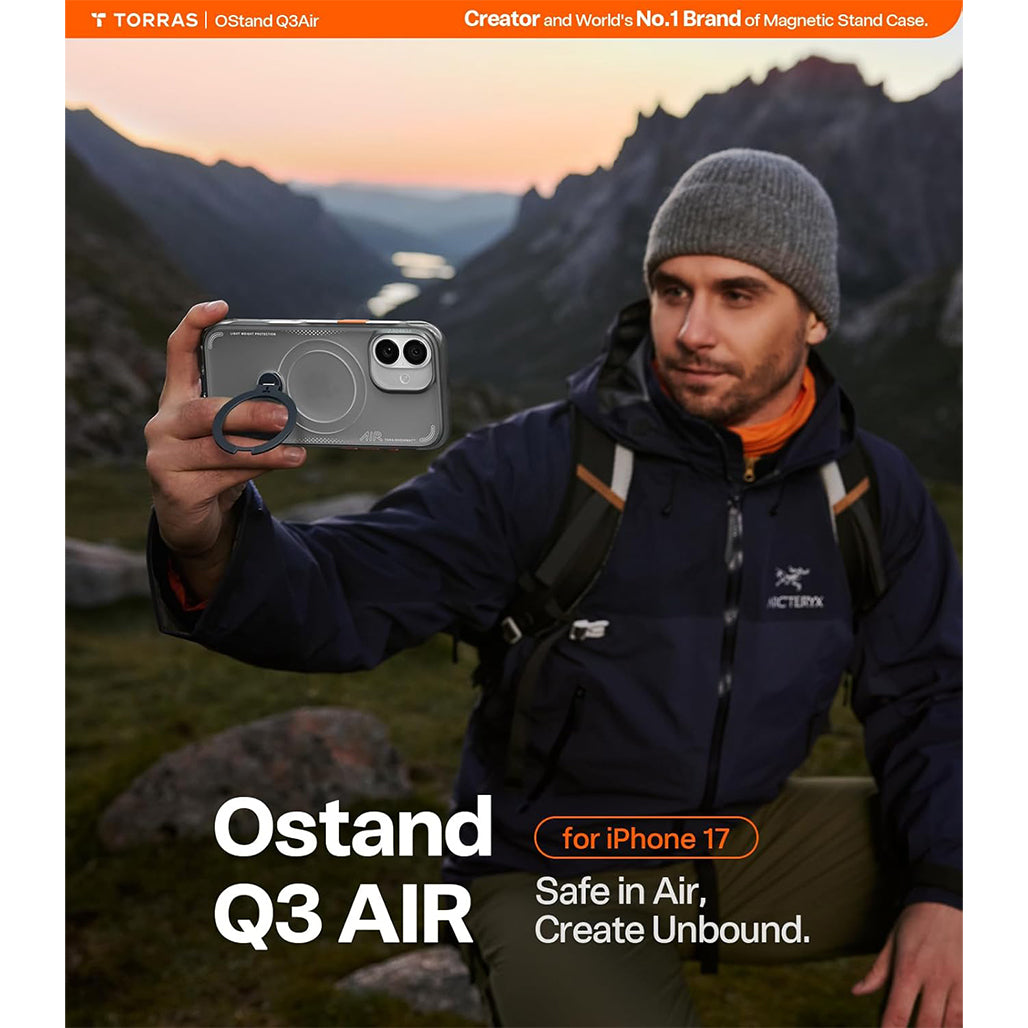 TORRAS Ostand Q3 Air for iPhone 17 Case with 360 Magnetic Stand - Shadow Black