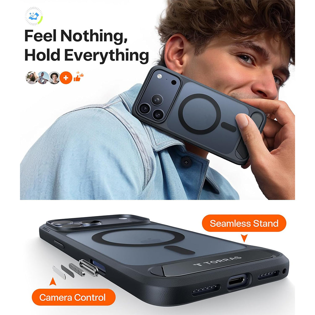 TORRAS PStand for iPhone 17 Pro Max with Built-in Kickstand - Black