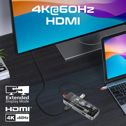Promate TransHub-Go - 9-in 1 Transparent Ultra-Fast Multiport USB-C Hub with 100W Power Delivery