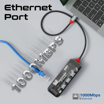 Promate TransHub-Go - 9-in 1 Transparent Ultra-Fast Multiport USB-C Hub with 100W Power Delivery