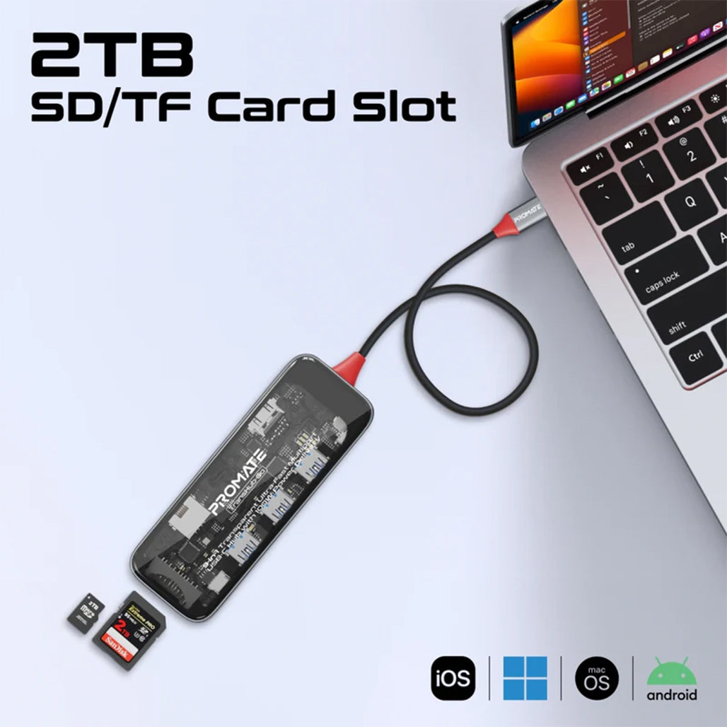Promate TransHub-Go - 9-in 1 Transparent Ultra-Fast Multiport USB-C Hub with 100W Power Delivery