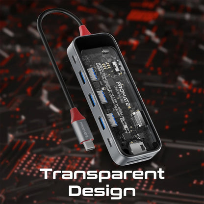 Promate TransHub-Go - 9-in 1 Transparent Ultra-Fast Multiport USB-C Hub with 100W Power Delivery