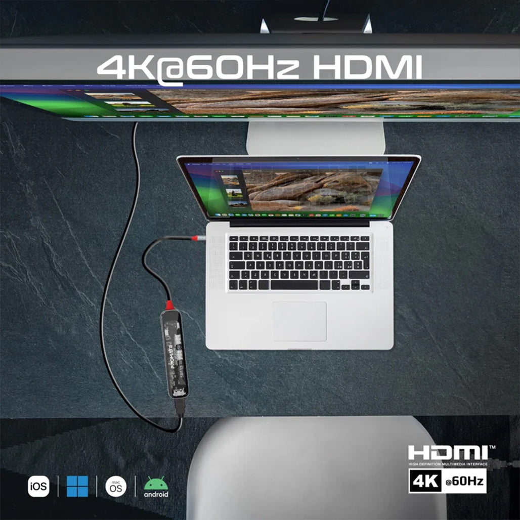 Promate TransHub-Lite - 7-in 1 Transparent Multiport Slim USB-C Hub with 100W Power Delivery