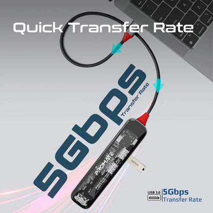 Promate TransHub-Lite - 7-in 1 Transparent Multiport Slim USB-C Hub with 100W Power Delivery