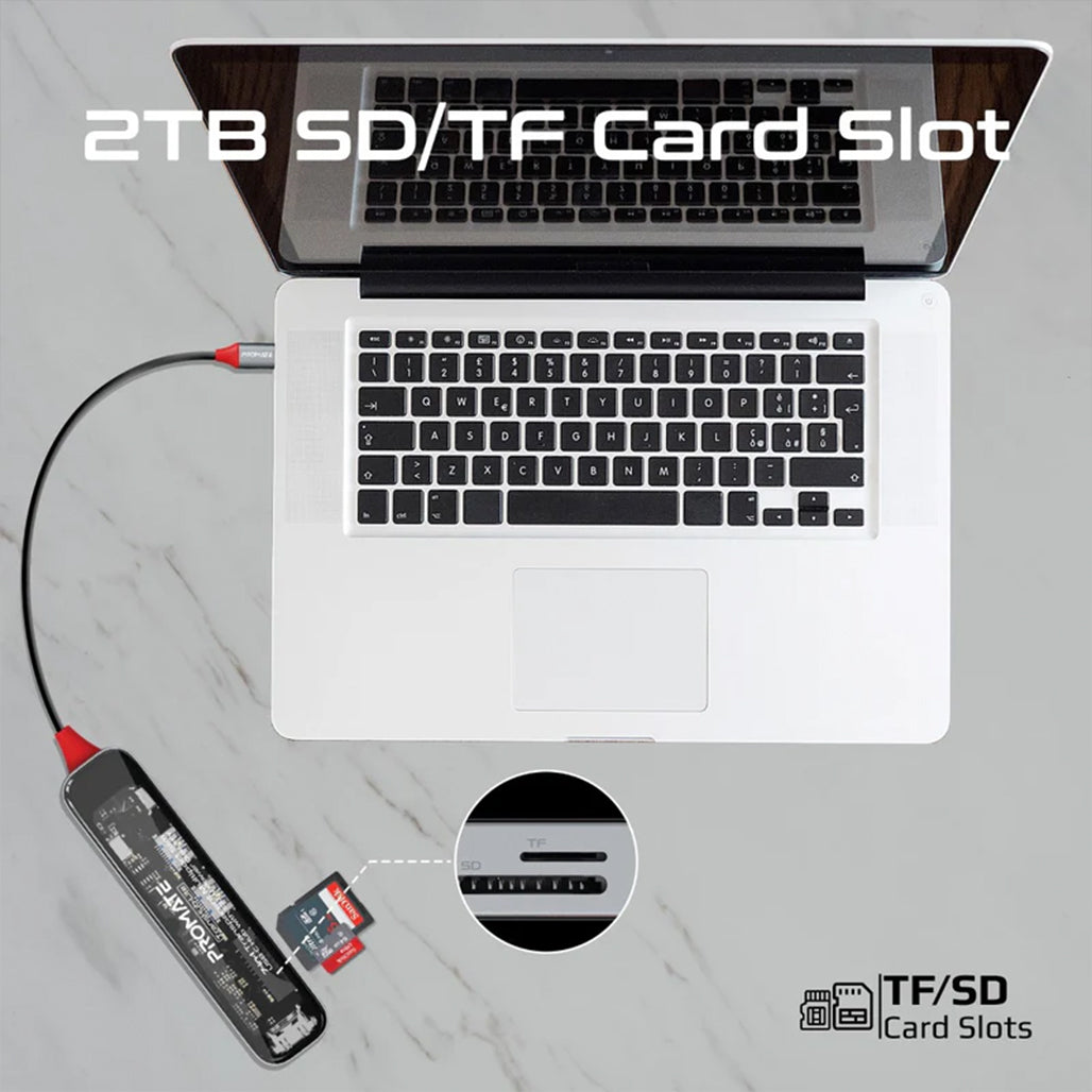 Promate TransHub-Lite - 7-in 1 Transparent Multiport Slim USB-C Hub with 100W Power Delivery