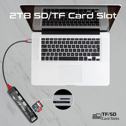 Promate TransHub-Lite - 7-in 1 Transparent Multiport Slim USB-C Hub with 100W Power Delivery