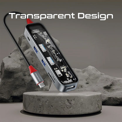 Promate TransHub-Lite - 7-in 1 Transparent Multiport Slim USB-C Hub with 100W Power Delivery