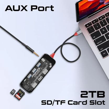 Promate TransHub-Pro - 11-in-1 Transparent Ultra-Fast Multiport USB-C Hub with 100W Power Delivery